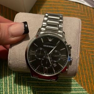 Emporio Armani stainless steel mens watch with double clasp closure